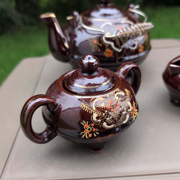Vintage Japanese Hand Painted Redware Tea Set - Picture 3 of 9